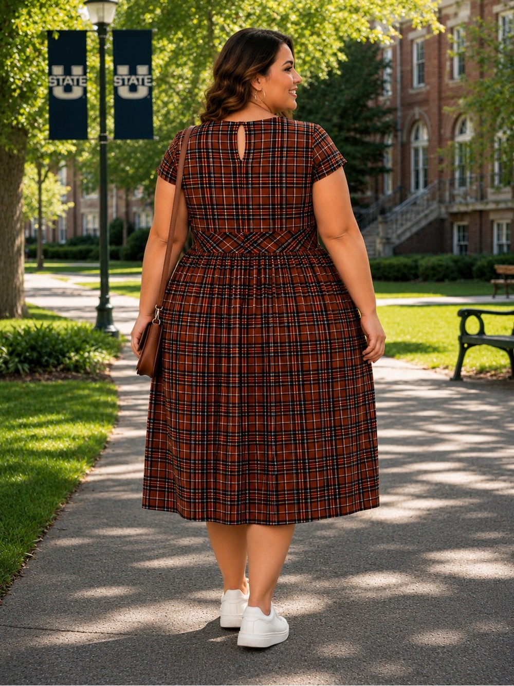 NWT! torrid Brown Black Orange Plaid Midi Dress | Back2School | Sz 2(X) 18-20 - Picture 4 of 9